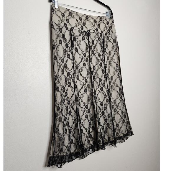 y2k Worthington Midi SKirt White Black Lace Shirt Fairy Whimsy Goth Emo Office - Picture 2 of 5